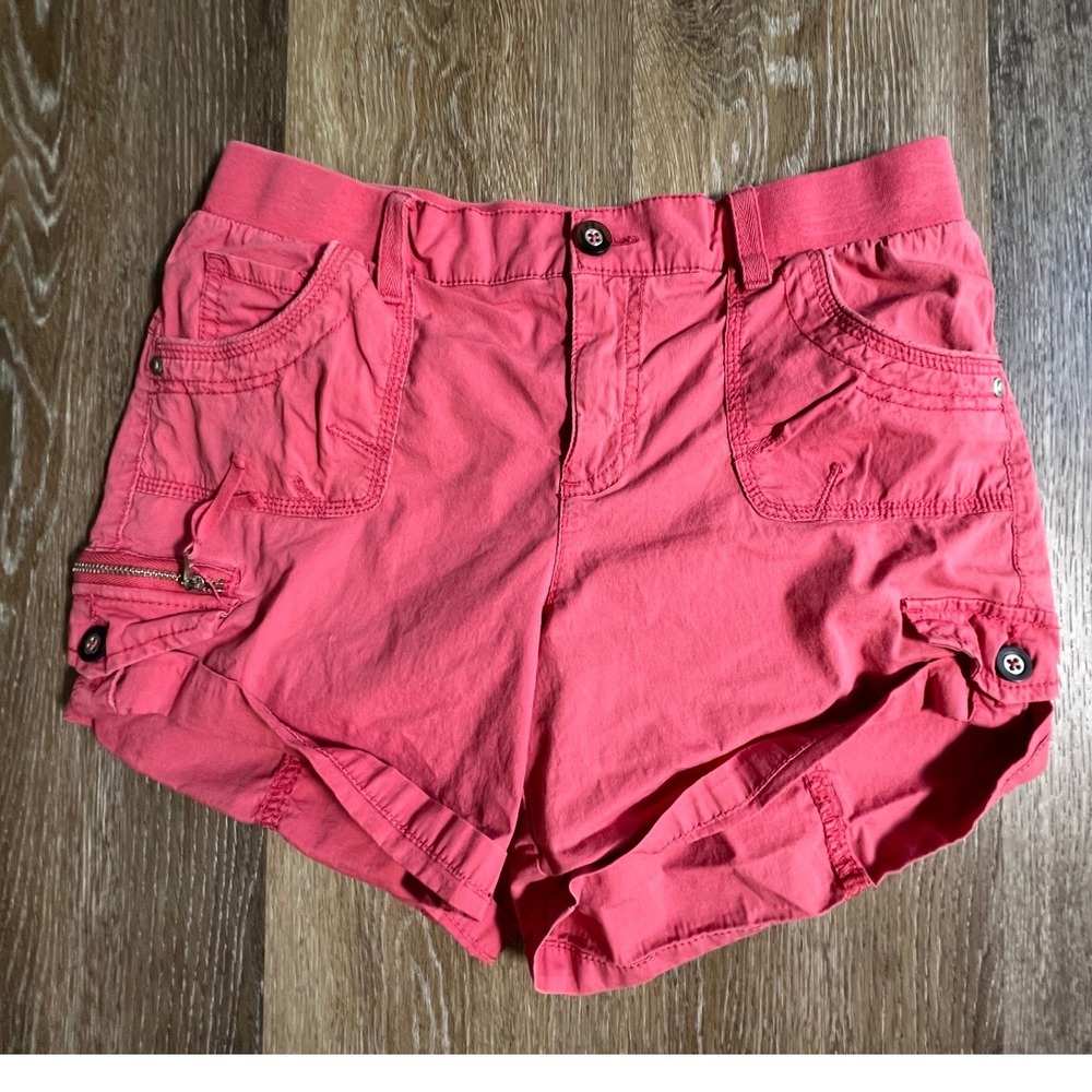 Maurices Cargo Shorts Women 3/4 Pink Elastic Waist Utility Pockets Casual